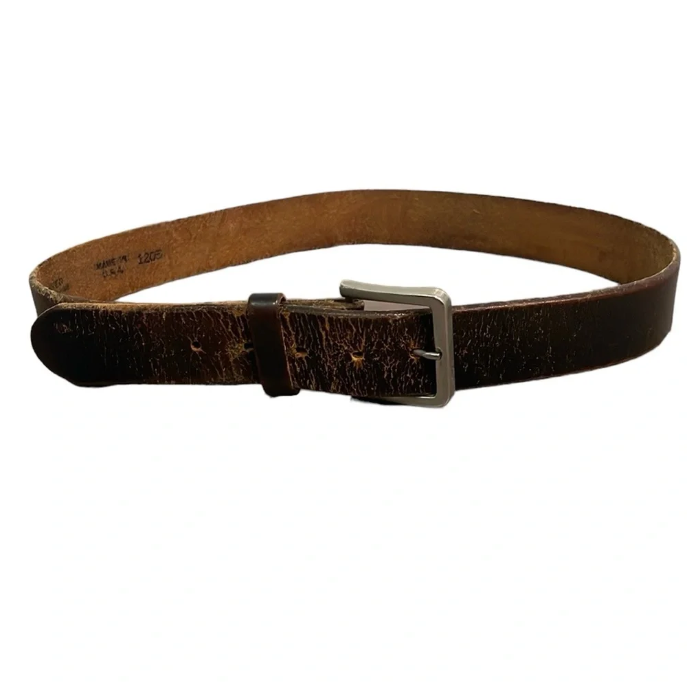 Vintage Men’s Oil-Tanned Top Grain Cowhide distressed leather brown belt size 34